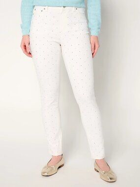 Denim & Co. Regular Classic Denim Sparkle Front Ankle Jean, White Sz 18W a669753